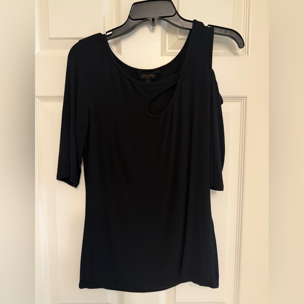 Goldray Black Asymmetrical Cold Shoulder Top